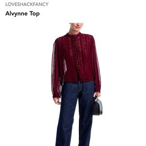 LoveShackFancy Alvynne Top in Oxblood size medium NWT